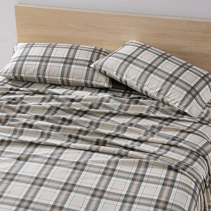 Eddie Bauer - Flannel Sheets Full Size, Anti-Pilling & Wrinkle Resistant Cotton, Touchably Soft for All-Season Comfort - Bed Sheets with Matching Pillowcases & Fitted Sheet (Edgewood Plaid Green)