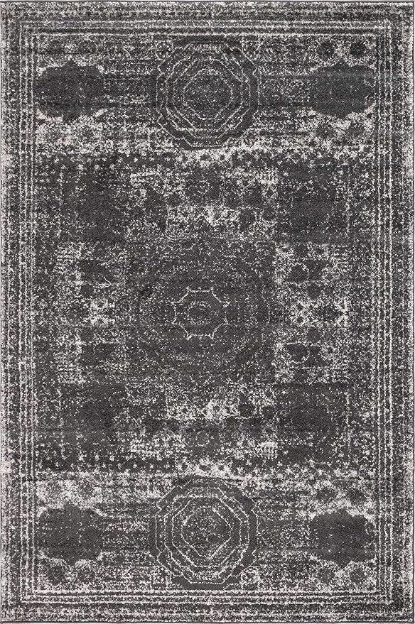 Unique Loom Bromley Collection Area Rug - Wells (6' 1" x 9' Rectangle, Dark Gray/ Gray)