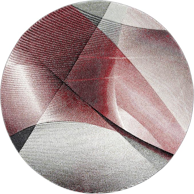 SAFAVIEH Hollywood Collection 6'7" Round Grey / Red HLW715Q Mid-Century Modern Non-Shedding Dining Room Entryway Foyer Living Room Bedroom Area Rug