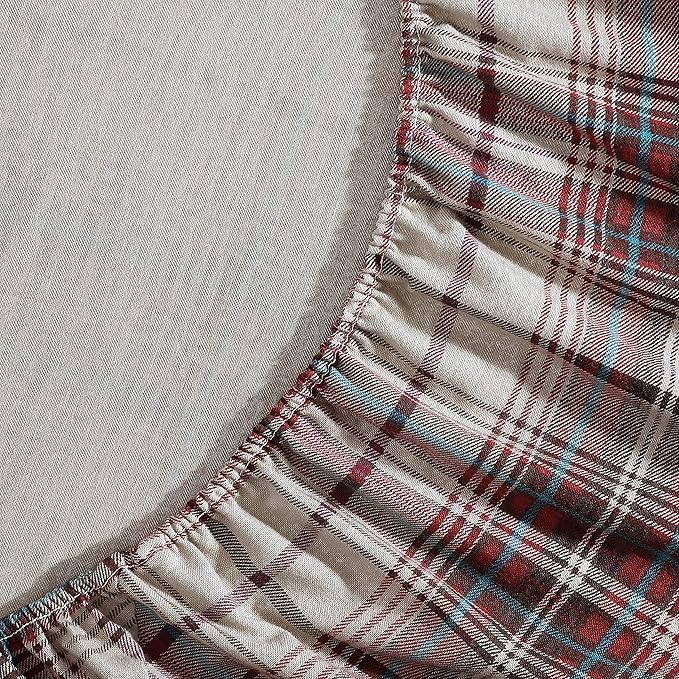 Eddie Bauer - Flannel Sheets King Size, Anti-Pilling & Wrinkle Resistant Cotton, Touchably Soft for All-Season Comfort - Bed Sheets with Matching Pillowcases & Fitted Sheet (Montlake Plaid Red)