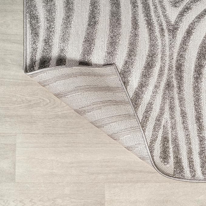 JONATHAN Y Maribo High-Low Abstract Striped Gray/Ivory 7x7 Square Indoor/Outdoor Area Rug, Pet Friendly, Non-Shedding, Stain Resistant, Easy-Cleaning for Backyard, Patio, Porch (SCN103B-7SQ)